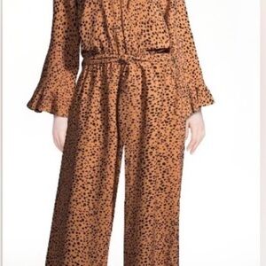 Scoop NYC Tan Jumpsuit with Black Dots